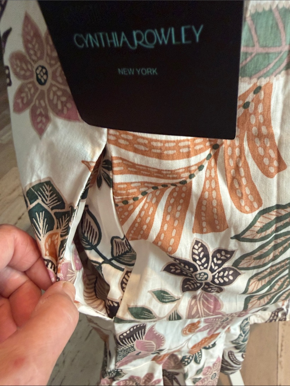 Cynthia Rowley Cream Midi Dress with Pink, Green & Tan Floral Print - Picture 6 of 9